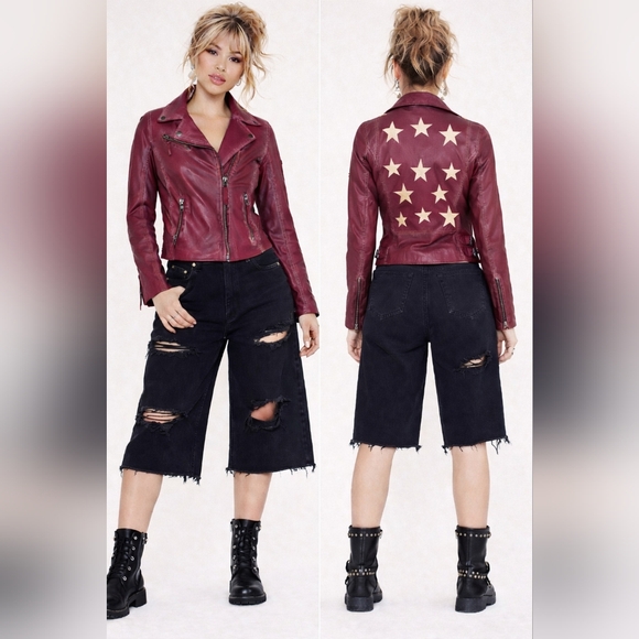 Nwt Mauritius Leather Jacket Moto Distressed Scatter Stars Free People EU L US10